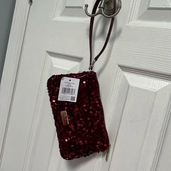 Kate Spade NY Kiki Sequin Fabric Convertible Bag Purse Wristlet Deep Berry NWT - Picture 16 of 16